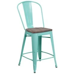 Buy 💯 Flash Furniture ET-3534-24-MINT-WD-GG 24" Mint Green Metal Counter Height Stool With Vertical Slat Back And Wood Seat ⌛