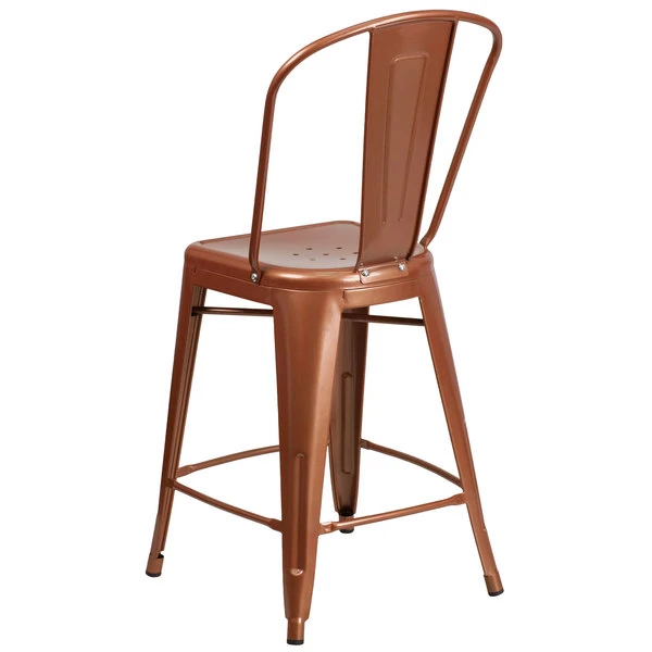 Brand new 👍 Flash Furniture ET-3534-24-POC-GG 24" Copper Galvanized Steel Counter Height Stool With Vertical Slat Back And Drain Hole Seat 🔔 - Image 2