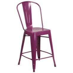 Best deal ❤️ Flash Furniture ET-3534-24-PUR-GG 24" Purple Galvanized Steel Counter Height Stool With Vertical Slat Back And Drain Hole Seat ❤️