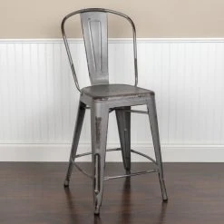 Cheapest ✨ Flash Furniture ET-3534-24-SIL-GG 24" Distressed Silver Metal Counter Height Stool With Vertical Slat Back And Drain Hole Seat 🔥