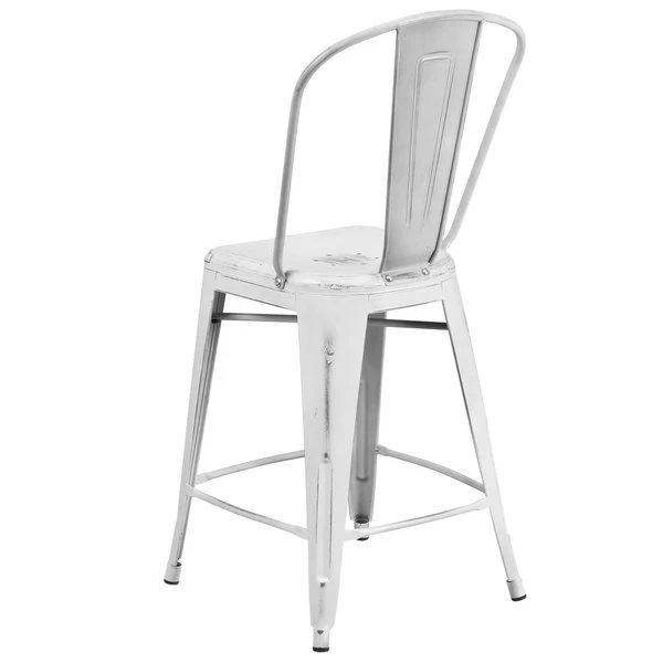 Coupon ๐ Flash Furniture ET-3534-24-WH-GG Distressed White Metal Counter Height Stool With Vertical Slat Back And Drain Hole Seat ๐ฅฐ - Image 2