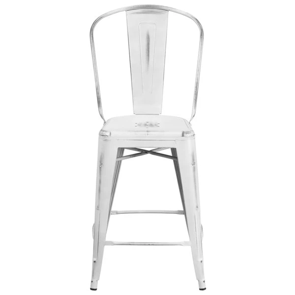 Coupon ๐ Flash Furniture ET-3534-24-WH-GG Distressed White Metal Counter Height Stool With Vertical Slat Back And Drain Hole Seat ๐ฅฐ - Image 3