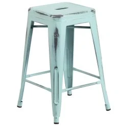Budget 🔔 Flash Furniture ET-BT3503-24-DB-GG Distressed Green Blue Stackable Metal Counter Height Stool With Drain Hole Seat 😍