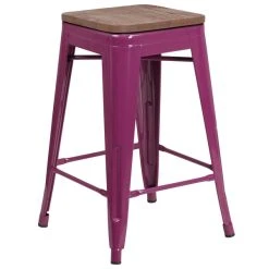 Brand new 💯 Flash Furniture ET-BT3503-24-PUR-WD-GG 24" Purple Stackable Metal Backless Counter Height Stool With Square Wood Seat 🤩