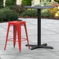 Coupon 🎉 LT&S Alloy Series Lancaster Table & Seating Alloy Series Red Stackable Metal Indoor / Outdoor Industrial Cafe Counter Height Stool With Drain Hole Seat 🎁