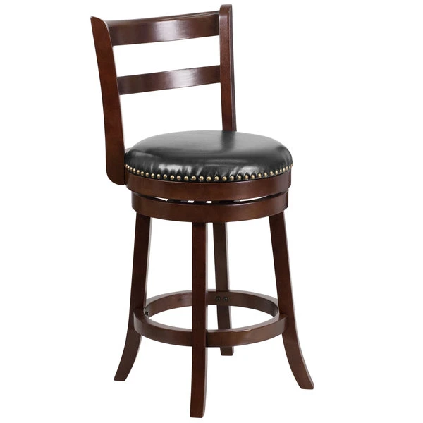 Coupon ๐ Flash Furniture TA-16026-CA-GG Cappuccino Wood Counter Height Ladder Back Stool With Black Leather Swivel Seat โญ