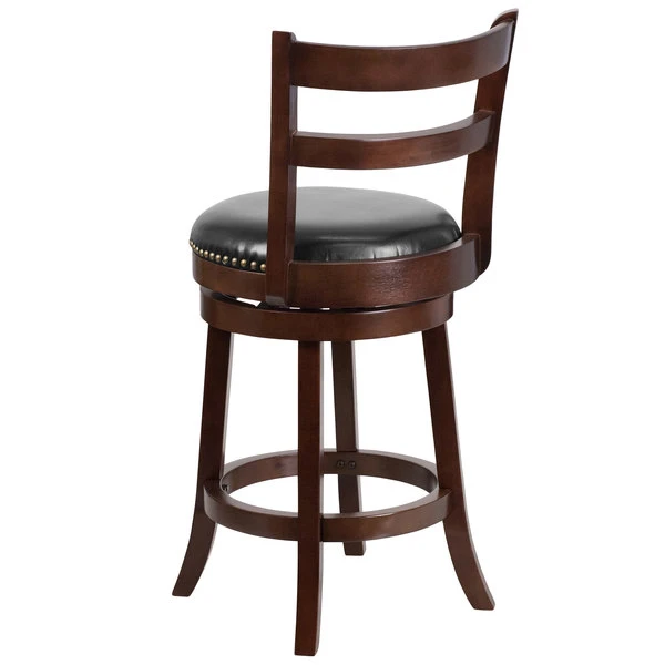 Coupon ๐ Flash Furniture TA-16026-CA-GG Cappuccino Wood Counter Height Ladder Back Stool With Black Leather Swivel Seat โญ - Image 2