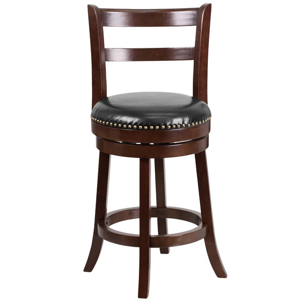 Coupon ๐ Flash Furniture TA-16026-CA-GG Cappuccino Wood Counter Height Ladder Back Stool With Black Leather Swivel Seat โญ - Image 3
