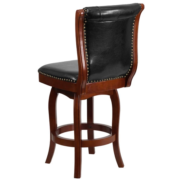 Best reviews of ✔️ Flash Furniture TA-240126-CA-GG Cappuccino Wood Counter Height Button Tufted Back Stool With Black Leather Swivel Seat 🔥 - Image 2