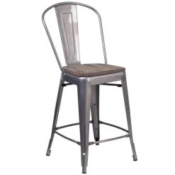 Cheap 🥰 Flash Furniture XU-DG-TP001B-24-WD-GG 24" Clear 🧥 Coated Metal Counter Height Stool With Vertical Slat Back And Square Wood Seat ✨