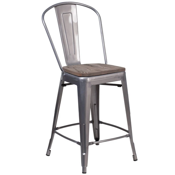 Cheap 🥰 Flash Furniture XU-DG-TP001B-24-WD-GG 24" Clear 🧥 Coated Metal Counter Height Stool With Vertical Slat Back And Square Wood Seat ✨