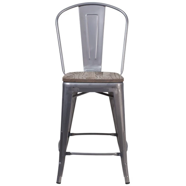 Cheap 🥰 Flash Furniture XU-DG-TP001B-24-WD-GG 24" Clear 🧥 Coated Metal Counter Height Stool With Vertical Slat Back And Square Wood Seat ✨ - Image 2