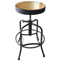 Best Pirce ⭐ Holland Bar Stool 910BWNAT Black Wrinkle Steel Height Adjustable Stool With Natural Finish Seat 👏