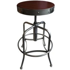 Best Pirce 🤩 Holland Bar Stool 910CLDC Clear 🧥 Coat Steel Height Adjustable Stool With Dark Cherry Finish Seat 🛒