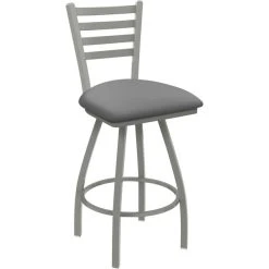 Brand new 🧨 Holland Bar Stool XL 410 Jackie 25" Ladderback Swivel Counter Stool With Anodized Nickel Finish And Canter Folkstone Grey Padded Seat 🎉