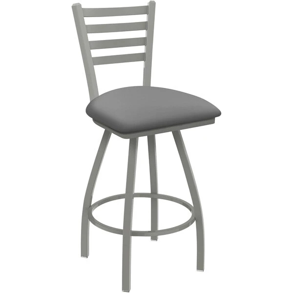 Brand new ๐งจ Holland Bar Stool XL 410 Jackie 25" Ladderback Swivel Counter Stool With Anodized Nickel Finish And Canter Folkstone Grey Padded Seat ๐