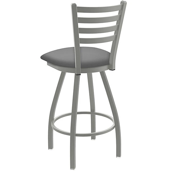Brand new ๐งจ Holland Bar Stool XL 410 Jackie 25" Ladderback Swivel Counter Stool With Anodized Nickel Finish And Canter Folkstone Grey Padded Seat ๐ - Image 2