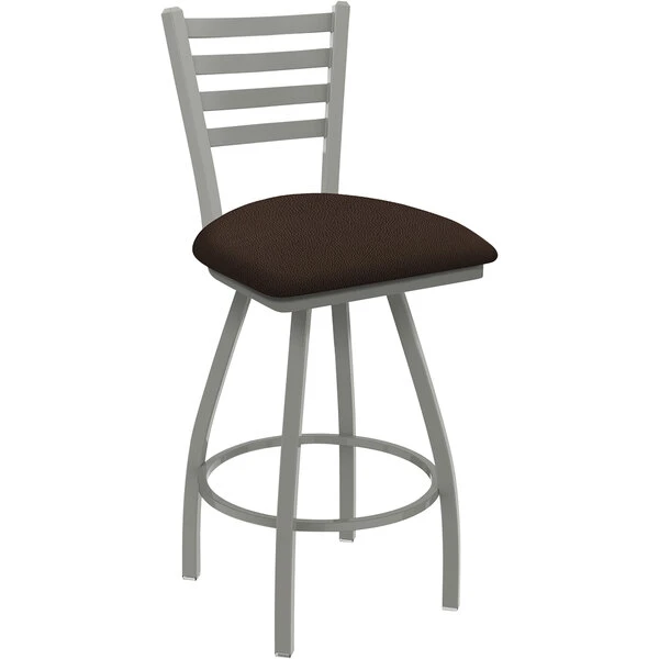 Buy 👏 Holland Bar Stool XL 410 Jackie 25" Ladderback Swivel Counter Stool With Anodized Nickel Finish And Rein Coffee Padded Seat ❤️
