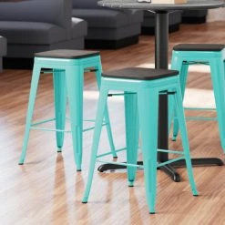 Buy 🛒 LT&S Alloy Series Lancaster Table & Seating Alloy Series Seafoam Metal Indoor Industrial Cafe Counter Height Stool With Black Wood Seat 🎉