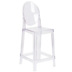Coupon 🔥 Flash Furniture OW-GHOSTBACK-24-GG Ghost Transparent Polycarbonate Outdoor / Indoor Counter Height Stool With Oval Back 🔥