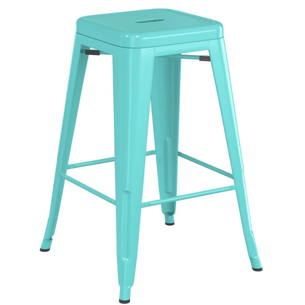 Buy ๐ LT&S Alloy Series Lancaster Table & Seating Alloy Series Seafoam Metal Indoor Industrial Cafe Counter Height Stool With Black Wood Seat ๐ - Image 3