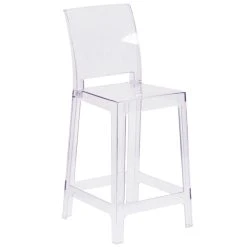 Cheapest 👏 Flash Furniture OW-SQUAREBACK-24-GG Ghost Transparent Polycarbonate Outdoor / Indoor Counter Height Stool With Square Back 🎁