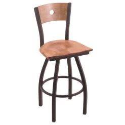 Best Sale 🥰 Holland Bar Stool X83025BWMEDMPLBMEDMPL Big & Tall Counter Height Black Wrinkle Steel Swivel Barstool With Medium Maple Seat And Medium Maple Back 😀