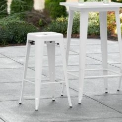 Best reviews of 🔔 LT&S Alloy Series Lancaster Table & Seating Alloy Series White Stackable Metal Indoor / Outdoor Industrial Barstool With Drain Hole Seat 💯