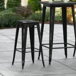 Best reviews of 🎉 LT&S Alloy Series Lancaster Table & Seating Alloy Series Distressed Black Stackable Metal Indoor / Outdoor Industrial Barstool With Drain Hole Seat 😍
