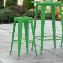 Buy 😉 LT&S Alloy Series Lancaster Table & Seating Alloy Series Green Stackable Metal Indoor / Outdoor Industrial Barstool With Drain Hole Seat ❤️