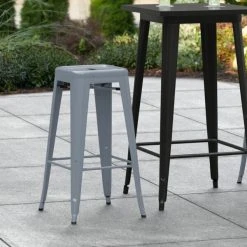 Cheap 😀 LT&S Alloy Series Lancaster Table & Seating Alloy Series Charcoal Stackable Metal Indoor / Outdoor Industrial Barstool With Drain Hole Seat 😍