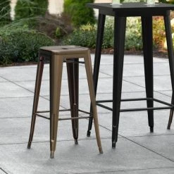 Best reviews of 🧨 LT&S Alloy Series Lancaster Table & Seating Alloy Series Copper Stackable Metal Indoor / Outdoor Industrial Barstool With Drain Hole Seat 🎁