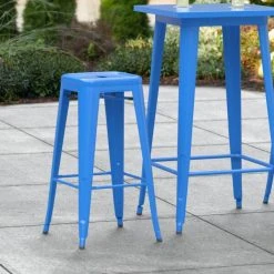 Brand new 😀 LT&S Alloy Series Lancaster Table & Seating Alloy Series Blue Stackable Metal Indoor / Outdoor Industrial Barstool With Drain Hole Seat ⌛