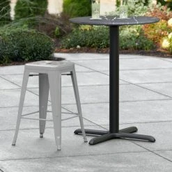 Best Sale 😍 LT&S Alloy Series Lancaster Table & Seating Alloy Series Silver Stackable Metal Indoor / Outdoor Industrial Cafe Counter Height Stool With Drain Hole Seat 👍