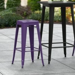 Budget 🔔 LT&S Alloy Series Lancaster Table & Seating Alloy Series Purple Stackable Metal Indoor / Outdoor Industrial Barstool With Drain Hole Seat 🧨