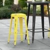 Deals 💯 LT&S Alloy Series Lancaster Table & Seating Alloy Series Distressed Yellow Stackable Metal Indoor / Outdoor Industrial Barstool With Drain Hole Seat ✔️
