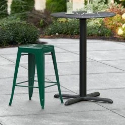 Outlet ✨ LT&S Alloy Series Lancaster Table & Seating Alloy Series Emerald Stackable Metal Indoor / Outdoor Industrial Cafe Counter Height Stool With Drain Hole Seat 👏
