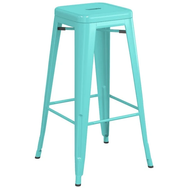 Coupon ⭐ LT&S Alloy Series Lancaster Table & Seating Alloy Series Seafoam Stackable Metal Indoor / Outdoor Industrial Barstool With Drain Hole Seat 🤩 - Image 2