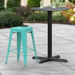 Brand new 🎉 LT&S Alloy Series Lancaster Table & Seating Alloy Series Seafoam Stackable Metal Indoor / Outdoor Industrial Cafe Counter Height Stool With Drain Hole Seat 😀