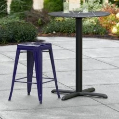 Cheap 🎉 LT&S Alloy Series Lancaster Table & Seating Alloy Series Navy Stackable Metal Indoor / Outdoor Industrial Cafe Counter Height Stool With Drain Hole Seat 🧨