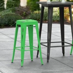 Best Pirce 😀 LT&S Alloy Series Lancaster Table & Seating Alloy Series Distressed Green Stackable Metal Indoor / Outdoor Industrial Barstool With Drain Hole Seat 🎁