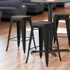 Buy ⭐ LT&S Alloy Series Lancaster Table & Seating Alloy Series Black Metal Indoor Industrial Cafe Counter Height Stool With Black Wood Seat 🔔