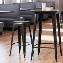 Cheap ๐ LT&S Alloy Series Lancaster Table & Seating Alloy Series Distressed Copper Metal Indoor Industrial Cafe Bar Height Stool With Black Wood Seat ๐