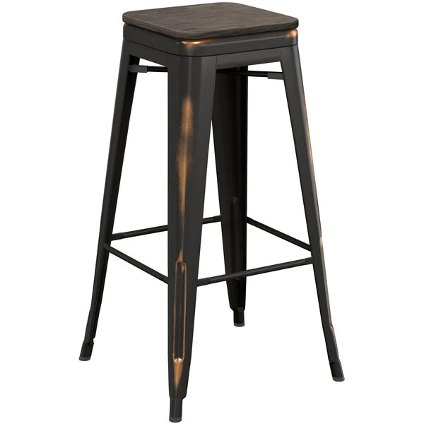 Cheap 🔔 LT&S Alloy Series Lancaster Table & Seating Alloy Series Distressed Copper Metal Indoor Industrial Cafe Bar Height Stool With Black Wood Seat 🌟 - Image 2