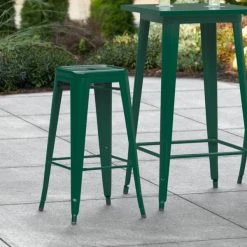 Cheap 🛒 LT&S Alloy Series Lancaster Table & Seating Alloy Series Emerald Stackable Metal Indoor / Outdoor Industrial Barstool With Drain Hole Seat 🛒