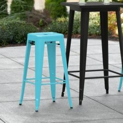 New 😀 LT&S Alloy Series Lancaster Table & Seating Alloy Series Arctic Blue Stackable Metal Indoor / Outdoor Industrial Barstool With Drain Hole Seat 🛒