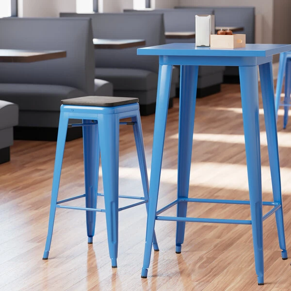 Buy ๐ฅ LT&S Alloy Series Lancaster Table & Seating Alloy Series Blue Metal Indoor Industrial Cafe Bar Height Stool With Black Wood Seat ๐ฅ