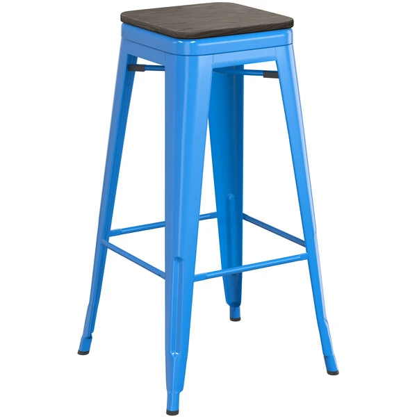 Buy ๐ฅ LT&S Alloy Series Lancaster Table & Seating Alloy Series Blue Metal Indoor Industrial Cafe Bar Height Stool With Black Wood Seat ๐ฅ - Image 2