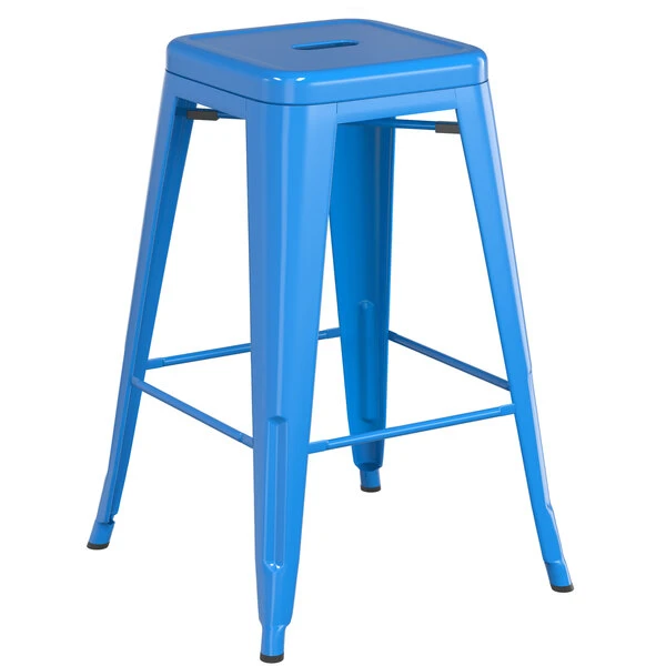 Cheapest 🥰 LT&S Alloy Series Lancaster Table & Seating Alloy Series Blue Metal Indoor Industrial Cafe Counter Height Stool With Natural Wood Seat 😍 - Image 3