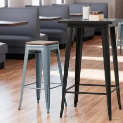 Cheap ๐ฅ LT&S Alloy Series Lancaster Table & Seating Alloy Series Charcoal Metal Indoor Industrial Cafe Bar Height Stool With Walnut Wood Seat โ๏ธ